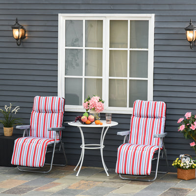 Outsunny Set of 2 Garden Sun Lounger Outdoor Reclining Seat Cushioned Seat Foldable Adjustable Recliner Red and White 