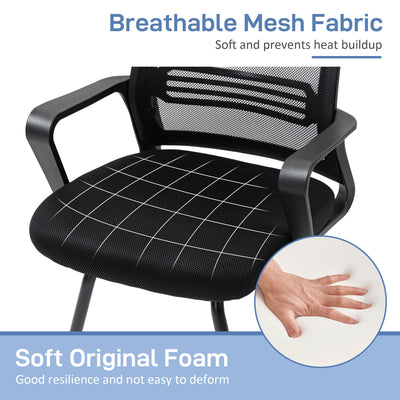 HOMCOM Ergonomic Desk Chair No Wheels, Padded Meeting Office Chair with Sled Base for Home Conference Room, Bedroom, Waiting, Reception, Black 