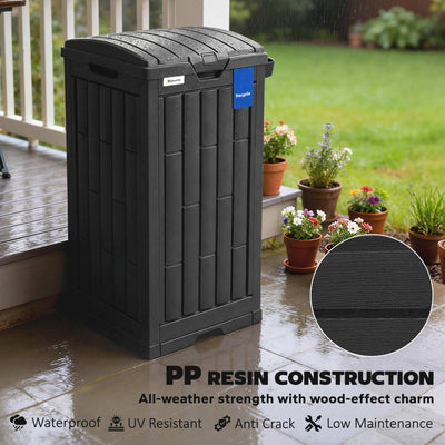 Outsunny 110 L Outdoor Bin with Dual Lid, Waterproof Plastic Trash Bin with Ashtray and Drip Tray, Garden Waste Trash Bin, Black 