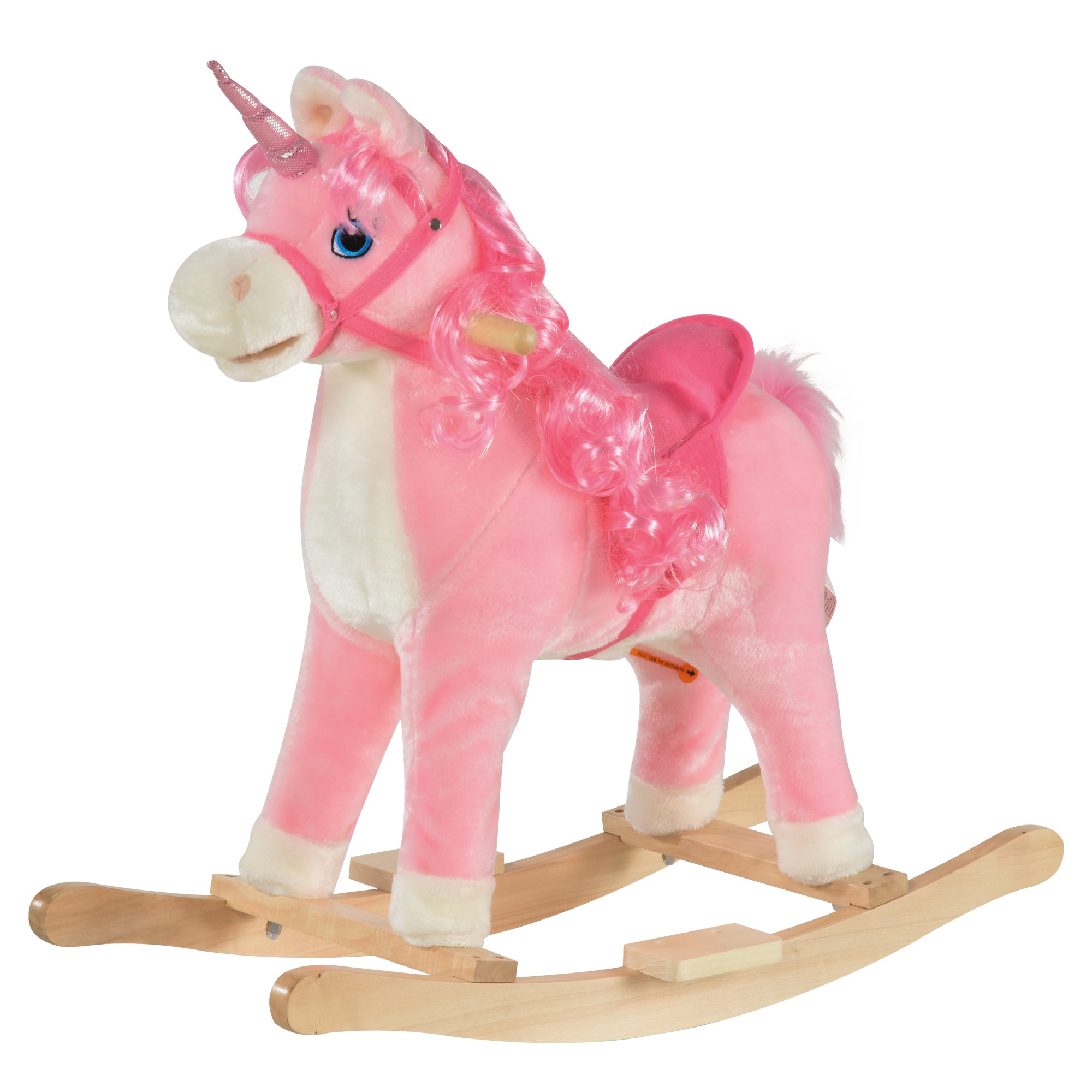 HOMCOM Kids Plush Rocking Horse Ride On Unicorn w/ Sound Moving Mouth Wagging Tail Children Rocker Toy Gift 3-6 Years Pink 