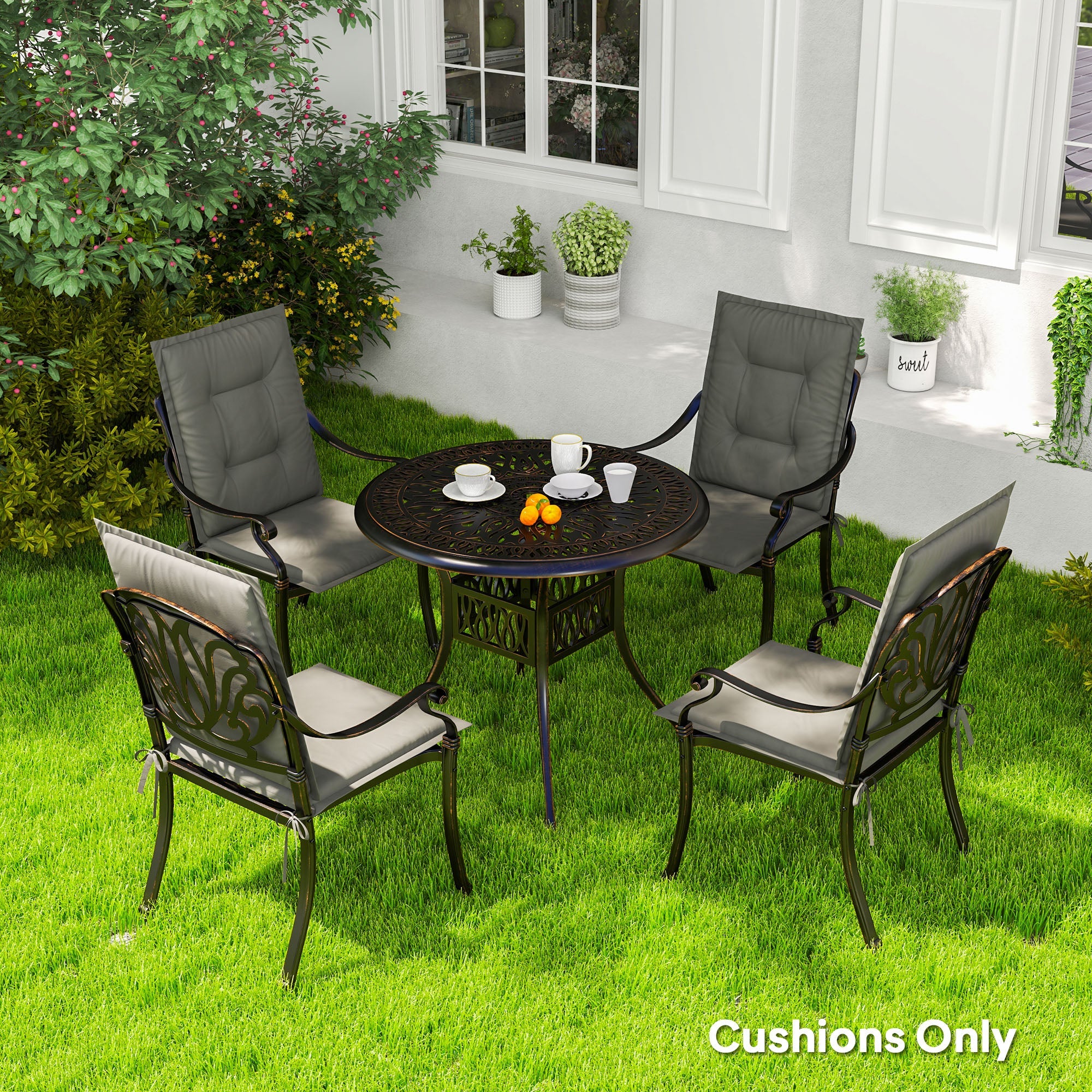 Outsunny Set of Four Padded Garden Seat Cushions - Light Grey 
