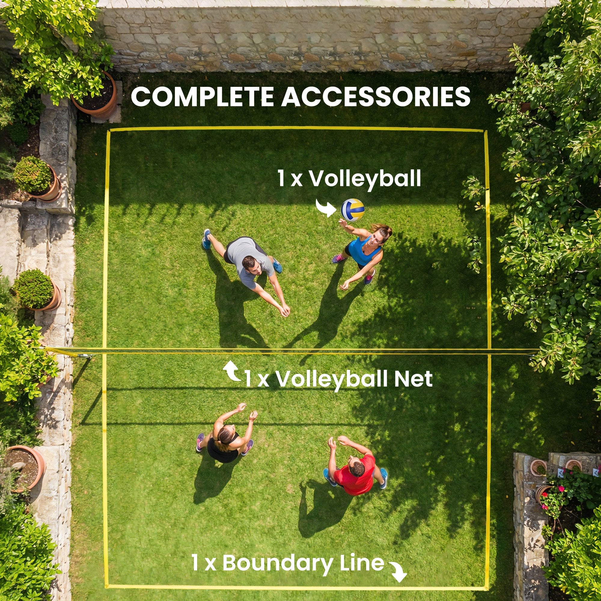 SPORTNOW Portable Volleyball Net Set with Adjustable Height Steel Poles, Volleyball, Boundary Line and Carrying Bag for Beach 