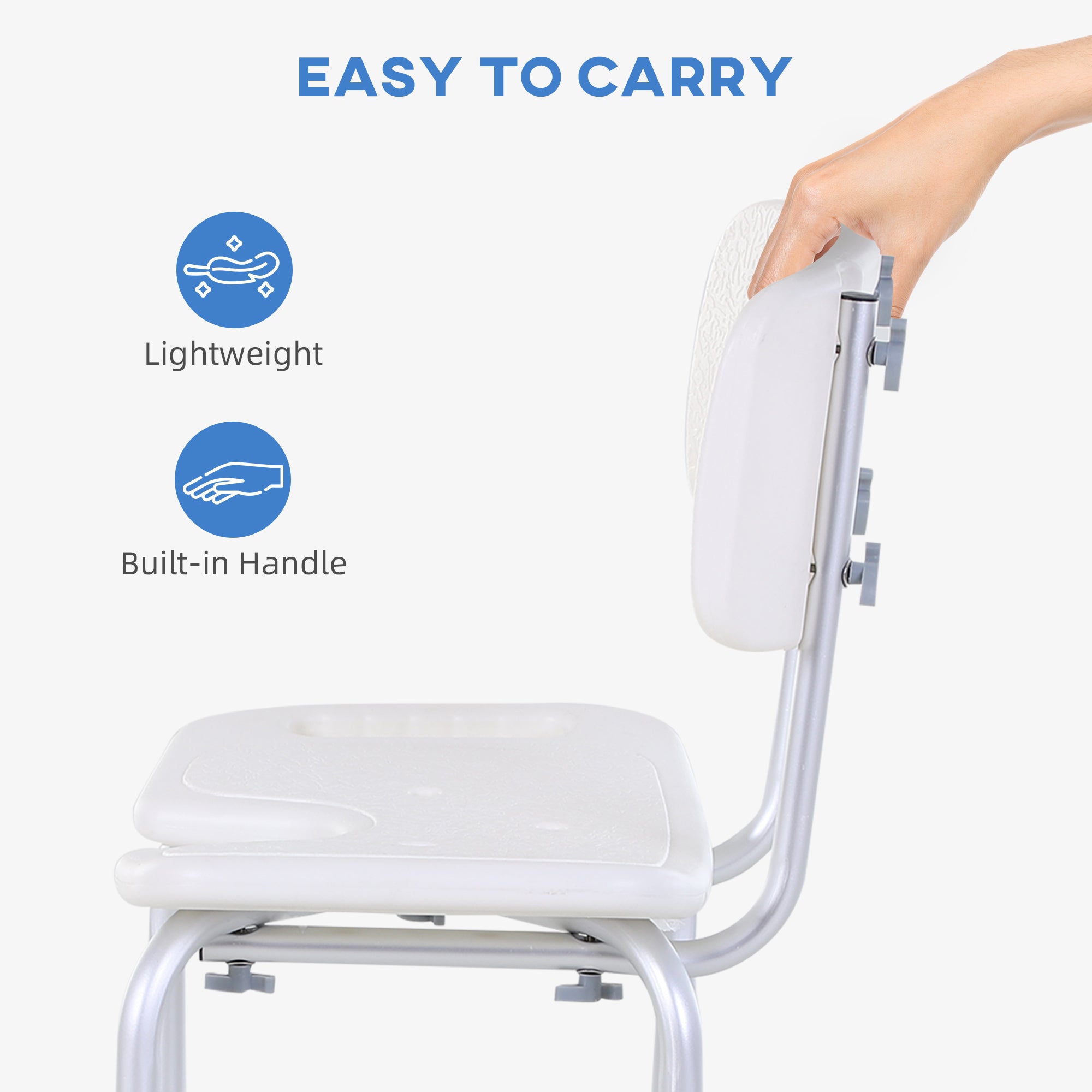 HOMCOM 8-Level Height Adjustable Bath Stool Spa Shower Chair Aluminum w/ Non-Slip Feet, Handle for the Pregnant, Old, Injured 