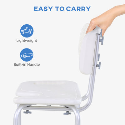HOMCOM 8-Level Height Adjustable Bath Stool Spa Shower Chair Aluminum w/ Non-Slip Feet, Handle for the Pregnant, Old, Injured 
