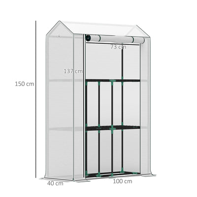 Outsunny 40 x 100cm Three Shelf Steel Frame Greenhouse - White 