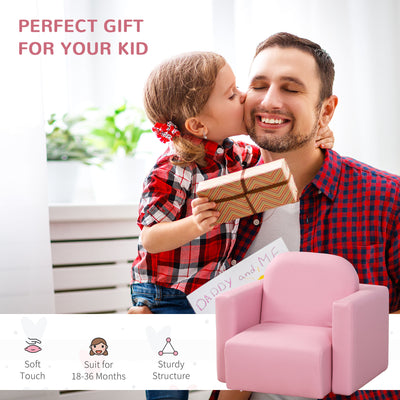 HOMCOM 2 In 1 Toddler Sofa Chair,  48 x 44 x 41 cm, for Game Relax Playroom, Pink 