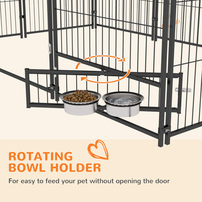 PawHut Outdoor Dog Kennel Puppy Play Pen with Canopy Garden Playpen Fence Crate Enclosure Cage Rotating Bowl 211 x 141 x 151 cm 