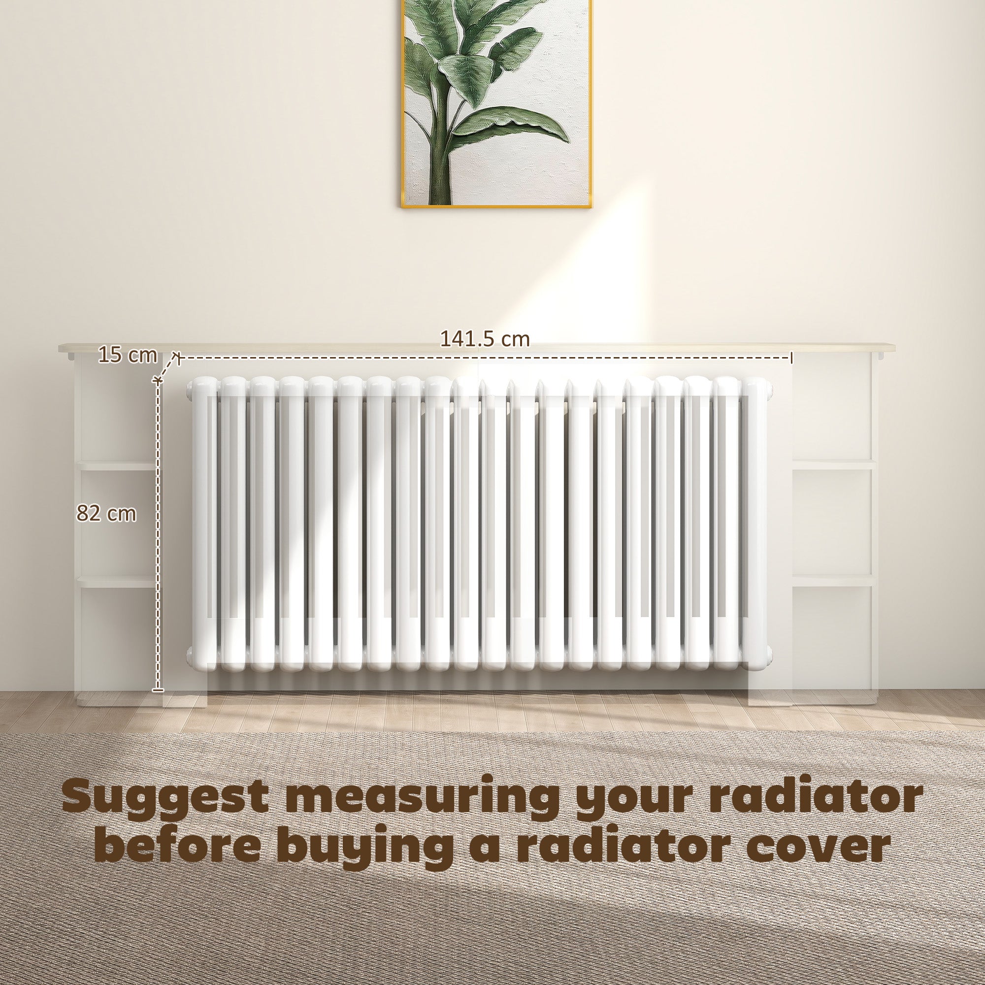 HOMCOM Radiator Cover with Open Storage Shelves, Vertical Slatted Cabinet Shelf Heater Cover for Living Room, Hallway, Extra Large, White 