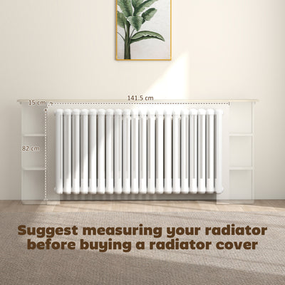 HOMCOM Radiator Cover with Open Storage Shelves, Vertical Slatted Cabinet Shelf Heater Cover for Living Room, Hallway, Extra Large, White 