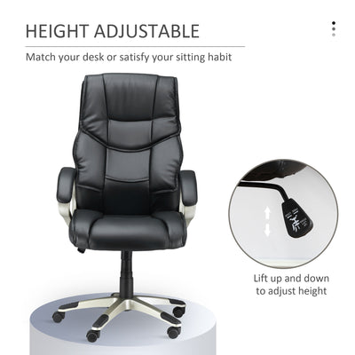 HOMCOM Home Office Chair High Back Computer Desk Chair with Faux Leather Adjustable Height Rocking Function Black 