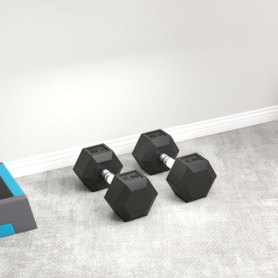 HOMCOM 2x17.5KG Rubber Hex Dumbbell Portable Hand Weights Dumbbell Home Gym 