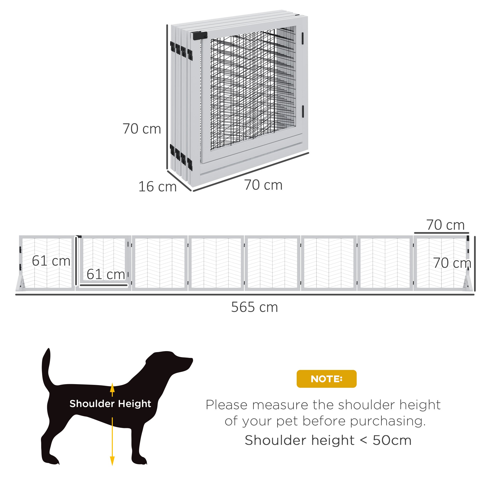 PawHut 8 Panels Foldable Pet Gate with Support Feet, for House, Doorway, Stairs, Small and Medium Dogs - White 