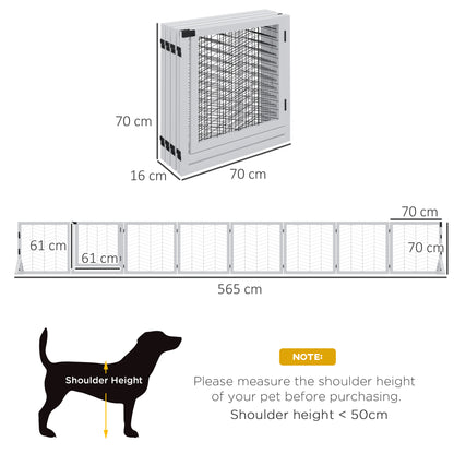 PawHut 8 Panels Foldable Pet Gate with Support Feet, for House, Doorway, Stairs, Small and Medium Dogs - White 