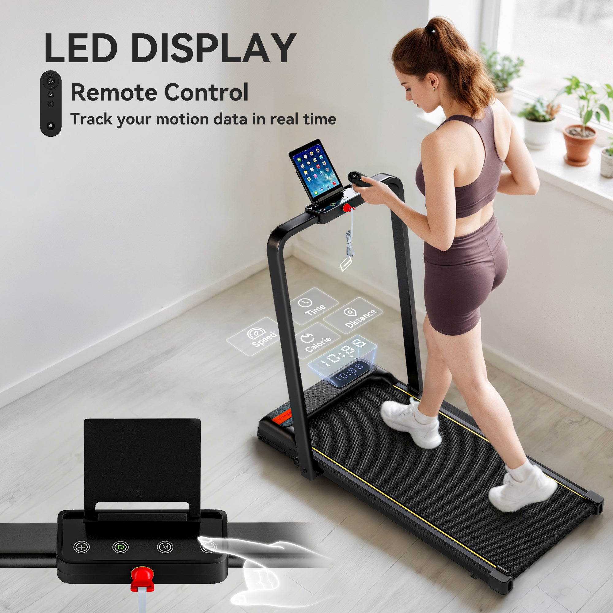 SPORTNOW Folding Treadmill Walking Pad, 2HP Portable Under Desk Treadmill with Handle, Running Jogging Walking Machine 