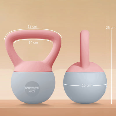 SPORTNOW 4KG Soft Kettlebell, Kettlebell with Non-Slip Handle for Home Gym, Weight Lifting, Strength Training, Pink/Grey 
