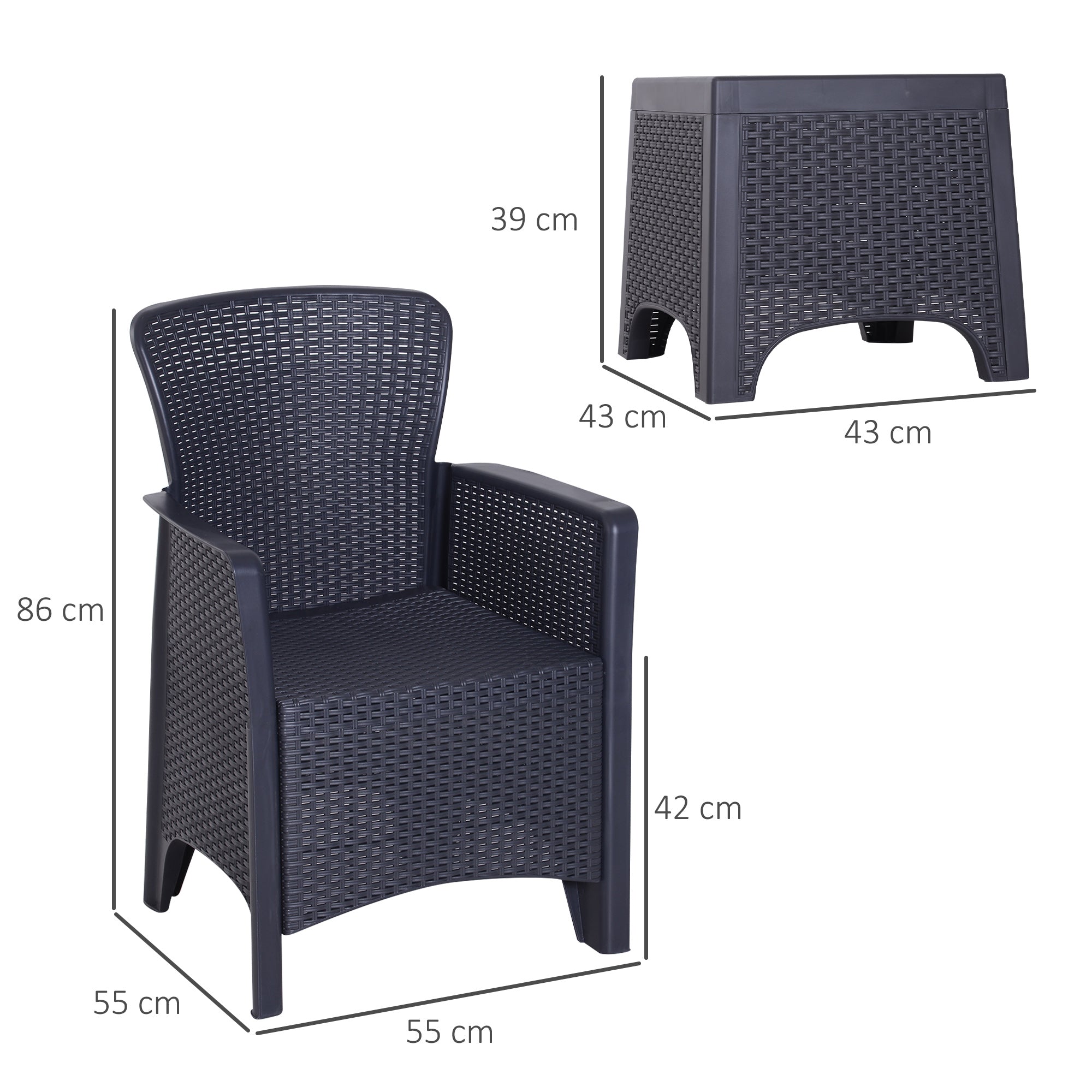Outsunny 3 PCS Rattan Effect Garden Bistro Set  2 Chairs & Coffee Table Set with Cushion Patio Lawn Balcony Furniture - Dark Brown 