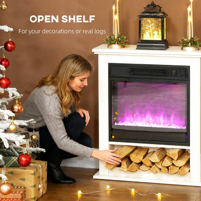 HOMCOM 1800W Adjustable Faux Flame Electric Fireplace - White 