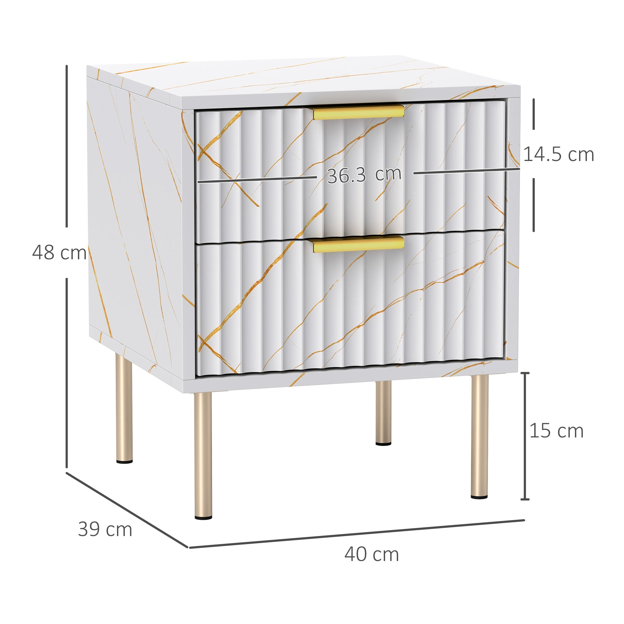 HOMCOM Elegant Two-Drawer Bedside Table - White 