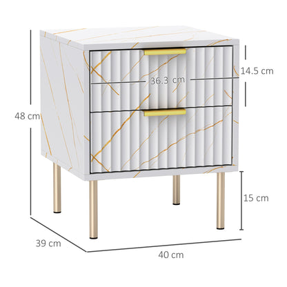 HOMCOM Elegant Two-Drawer Bedside Table - White 
