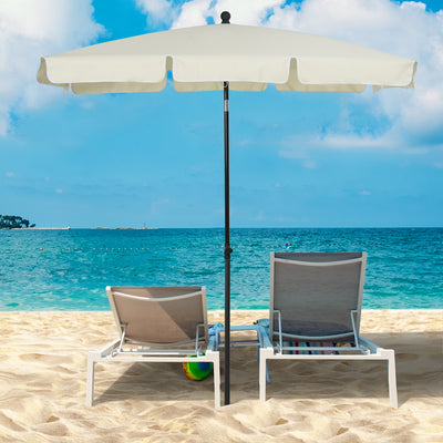 Outsunny Garden Parasol Umbrella, Outdoor Market Table Umbrella with Ruffles & Aluminium Pole, Rectangular Tilting Parasol Sun Shade Canopy, 2 x 1.3m, Cream White 