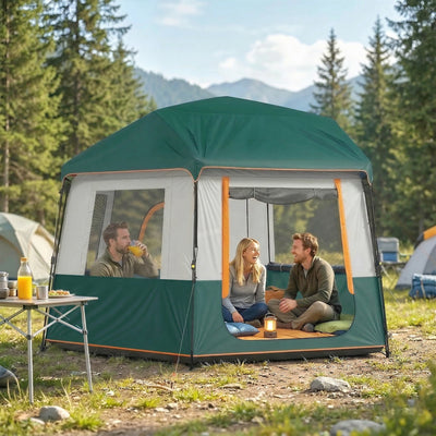 Outsunny Cabin Tent Easy Setup 3000mm Waterproof Camping Tent 4 Person with Carrying Bag Green 