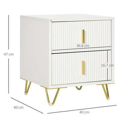 HOMCOM Elegant Chest of Two Drawers - White/Gold-Tone 
