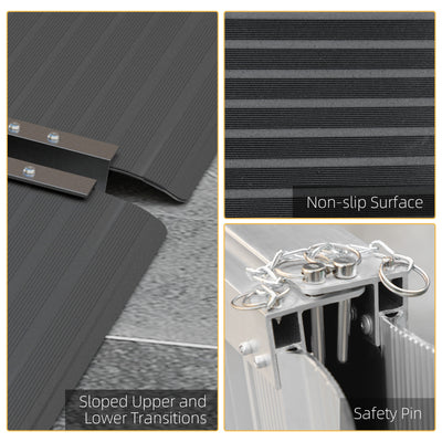 HOMCOM Wheelchair Ramp, 152L x 73Wcm, 272KG Capacity, Folding Aluminium Threshold Ramp with Non-Skid Surface, Transition Plates Above and Below for Home, Steps, Stairs, Curbs, Doorways 