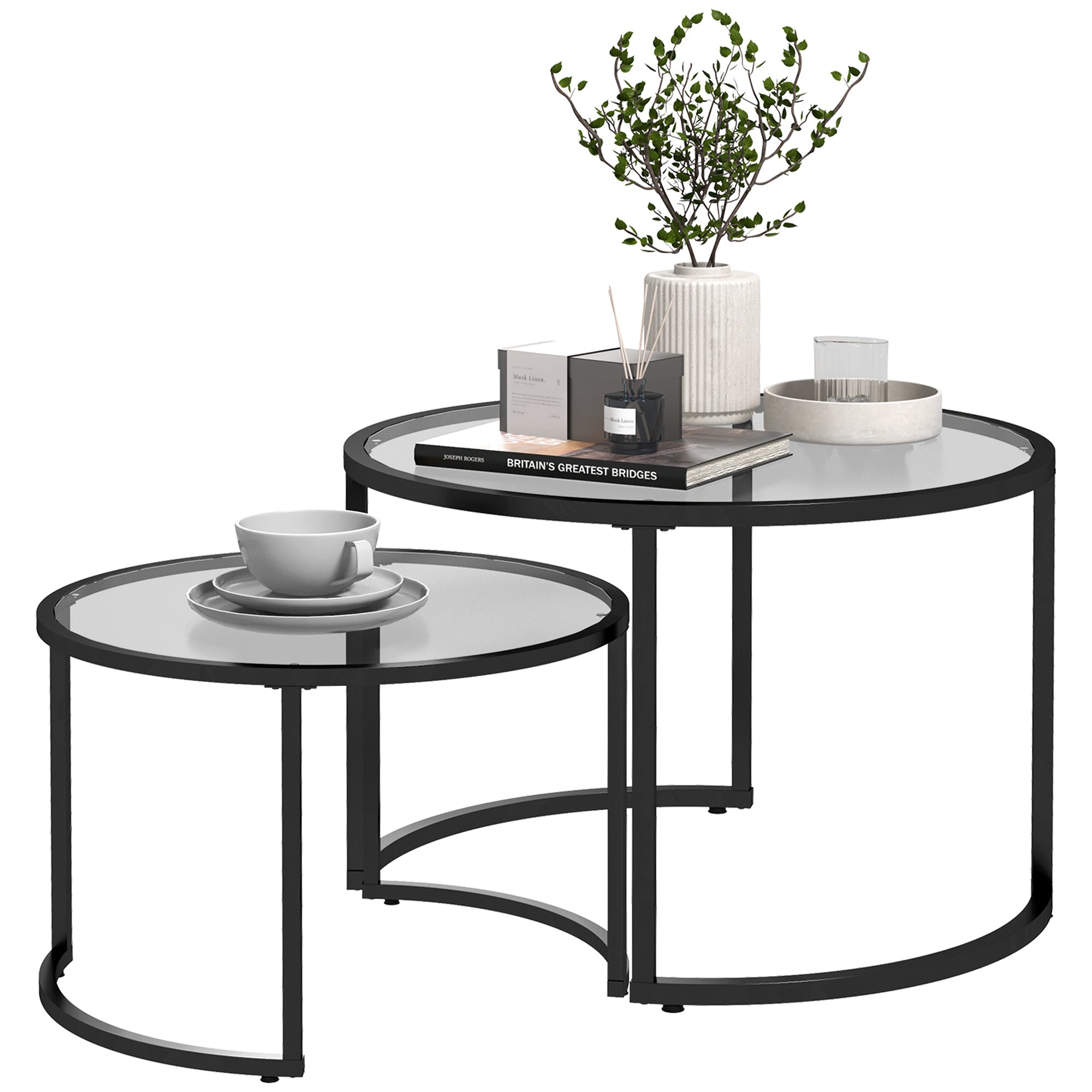 HOMCOM Two-Piece Nest of Glass-Top Coffee Tables 
