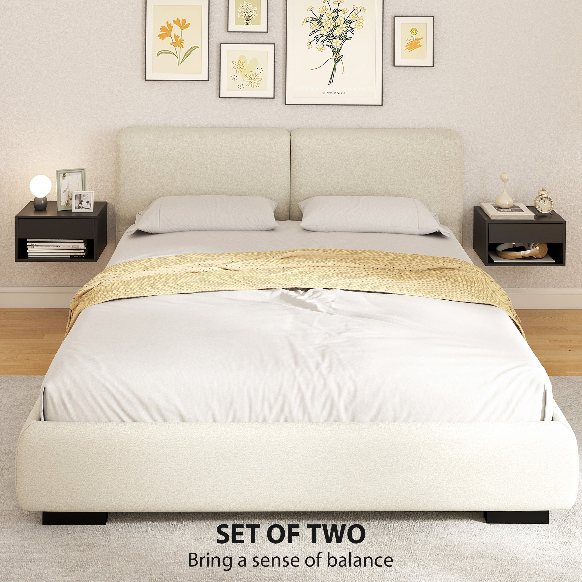 HOMCOM Floating Bedside Tables Set of 2, Wall Mounted Nightstand, Black 