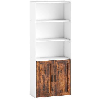 HOMCOM 5-Tier Bookcase with Adjustable Shelf - Rustic Brown