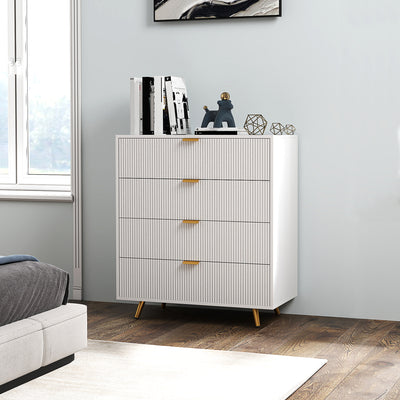 HOMCOM Elegant Four-Drawer Bedside Table - White 