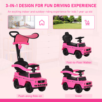 HOMCOM 3 in 1 Kids Children Ride on Push Car Toddler Sliding Car G350 Licensed Walker Foot to Floor Slider Push-Along with Horn Steering Wheel NO POWER Manual, Pink 