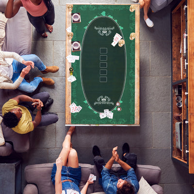 SPORTNOW 239.3 x 115.5 cm Professional Texas Hold'em Poker Mat 12 Player Water-Resistant Poker Table Top Rubber Poker Table Mat with Felt Surface Carry Bag, Green 