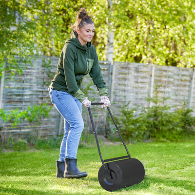 DURHAND 38L Heavy Duty Water or Sand Filled Garden Steel Lawn Roller Drum Φ50cm Black 