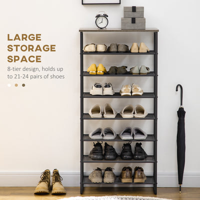 HOMCOM 8-Tier Shoe Rack, Shoe Storage Organizer with Mesh Shelves, Free Standing Shoe Shelf Stand for 21-24 Pairs of Shoes for Entryway, Hallway, Closet, Grey 