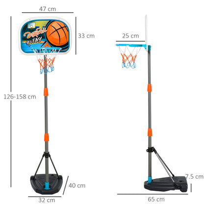 HOMCOM Kids Basketball Hoop and Stand Portable Basketball Stand Set w/ Ball Pump Netting Backboard Adjustable Height from 126 cm to 158 cm 