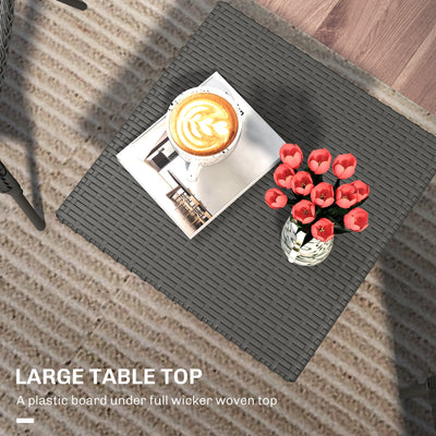 Outsunny Rattan Side Table, Outdoor Coffee Table with Plastic Board Under the Full Woven Table Top for Patio, Garden, Balcony, Grey 