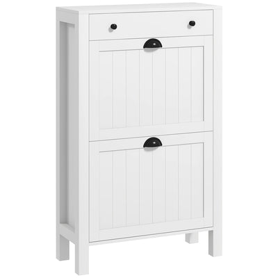 HOMCOM Narrow Shoe Cabinet with 2 Flip Drawers and Adjustable Shelves, White 