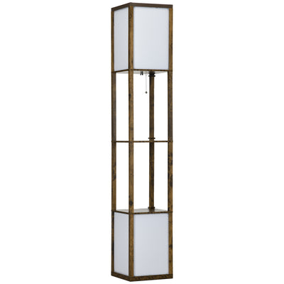 HOMCOM Modern Shelf Floor Lamp with Dual Ambient Light, Standing Lamp Living Room, Bedroom, 156cm, Brown 