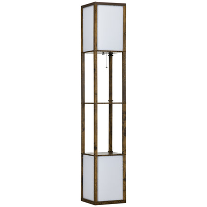 HOMCOM Modern Shelf Floor Lamp with Dual Ambient Light, Standing Lamp Living Room, Bedroom, 156cm, Brown 