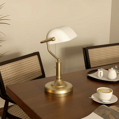 HOMCOM Banker's Desk Lamp with Antique Bronze Tone Base, Table Lamp with White Glass Shade for Home Office, White 