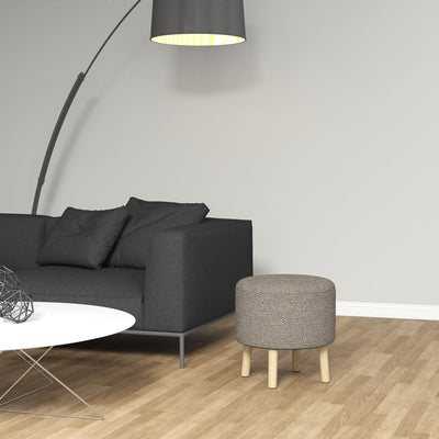 HOMCOM Round Linen-Look Storage Ottoman - Light Grey 