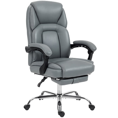 HOMCOM Faux Leather Reclining Office Chair, with Footrest - Grey 