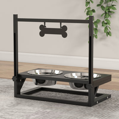 PawHut Dog Bowls with Stand, Adjustable Height Elevated Dog Bows for Small Medium Large Dogs - Black 