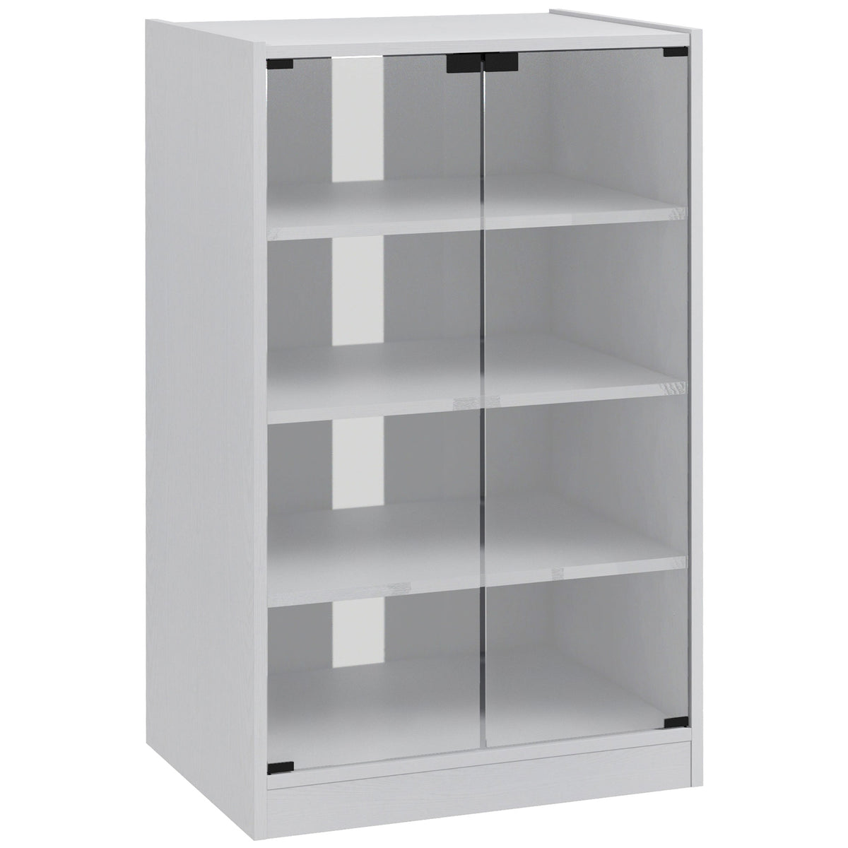 HOMCOM 4-Tier Hi-Fi Stand, Record Player Stand with Adjustable Shelves and Push-to-Open Glass Doors, White Wood-Effect