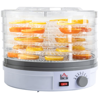 HOMCOM 5 Tier Food Dehydrator, 245W Food Dryer Machine with Adjustable Temperature Control for Drying Fruit, Meat, Vegetable, Jerky and Pet Treat, White 