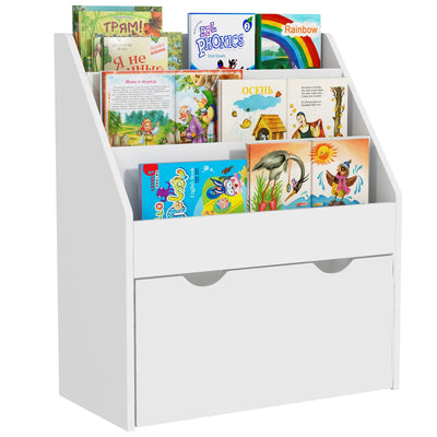 AIYAPLAY Bookcase for Kids with Shelves, Drawer, Bookcase for Bedroom, Playroom, White 