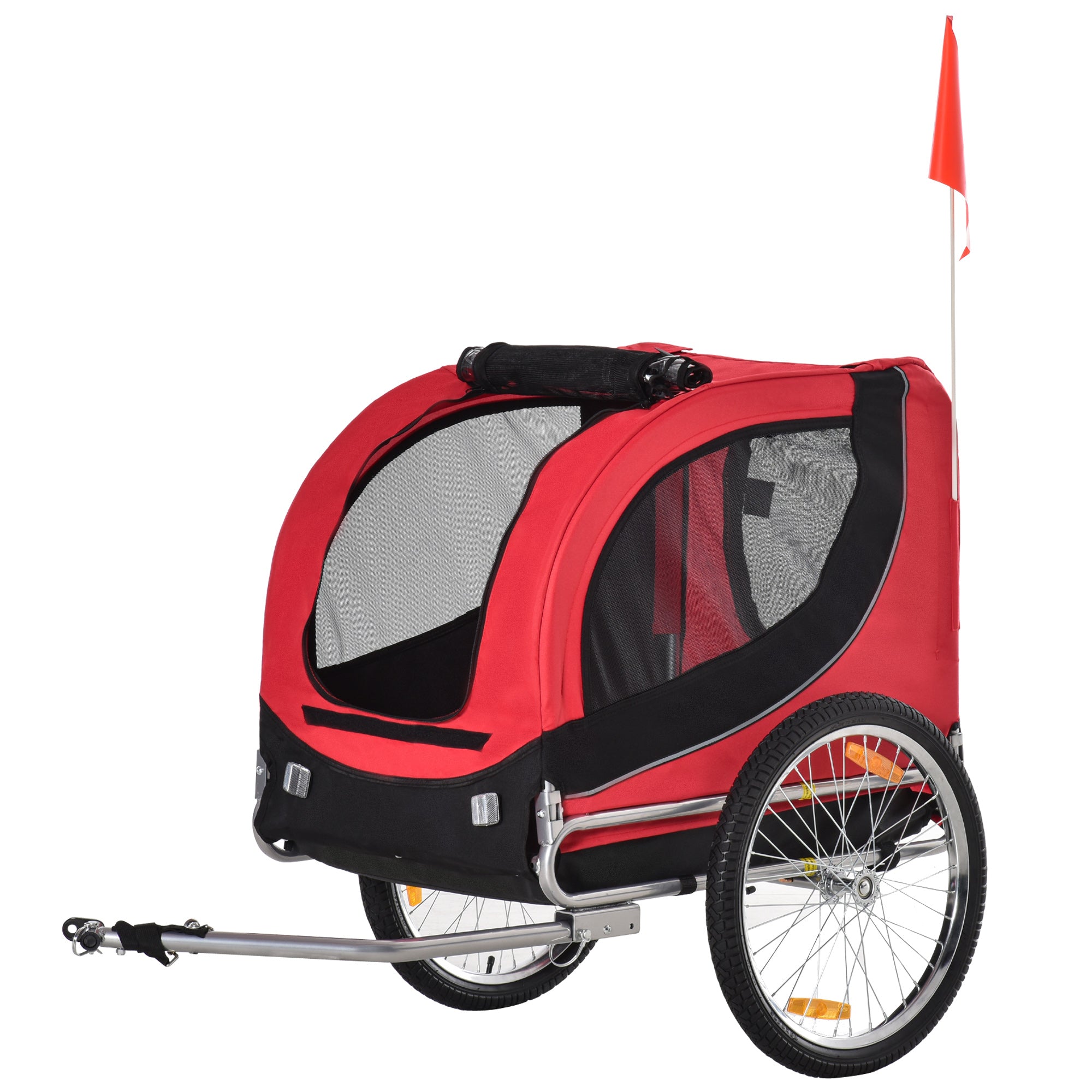 PawHut Steel Dog Bike Trailer Pet Cart Carrier for Bicycle Kit Water Resistant with Hitch Coupler Travel Black and Red 