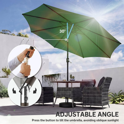 Outsunny 2.7 m Garden Parasol Umbrella with Cross Base and Sandbag, Retractable Ribs, Outdoor Table Market Umbrella, Green 