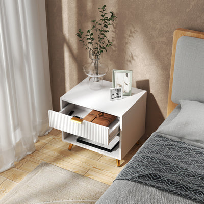 HOMCOM Elegant Bedside Table, with Drawer and Shelf - White/Gold Tone 